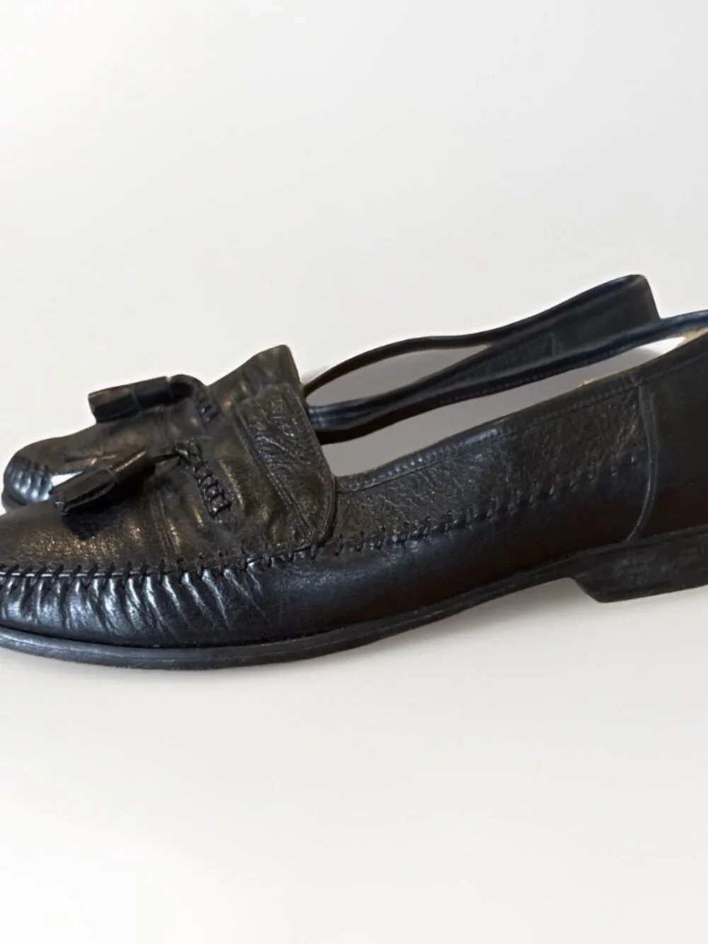 Miguel Angel Men’s Tassel Dress Loafers Pebbled Moc Toe Leather Sz 9, Black